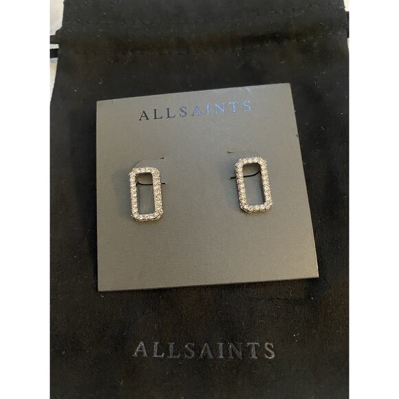 All Saints Silver tone Rectangle Sparkle post earrings - Picture 3 of 6
